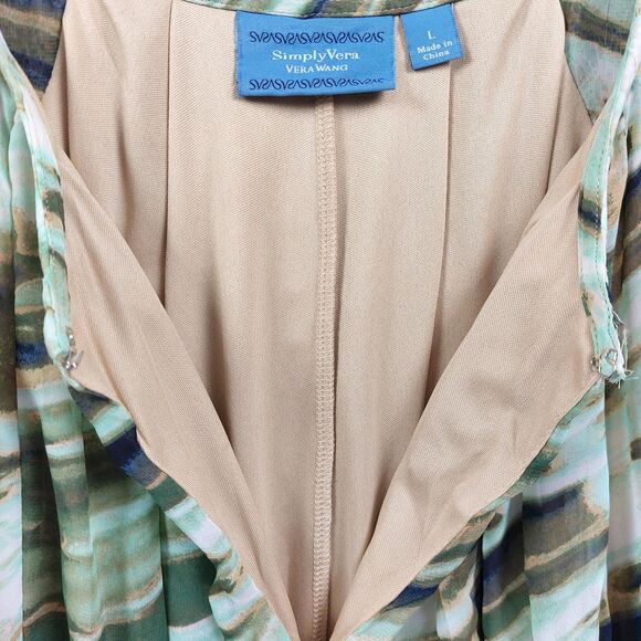 Simply Vera Wang Dress Sz L Green Cream Abstract Pleated Sleeveless Boho Comfort - Picture 3 of 12